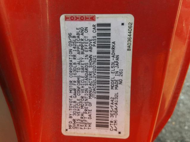 JT2AC52L2V0207621 - 1997 TOYOTA TERCEL CE RED photo 10