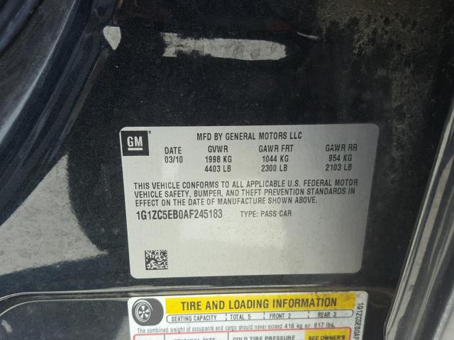 1G1ZC5EB0AF245183 - 2010 CHEVROLET MALIBU 1LT CHARCOAL photo 10