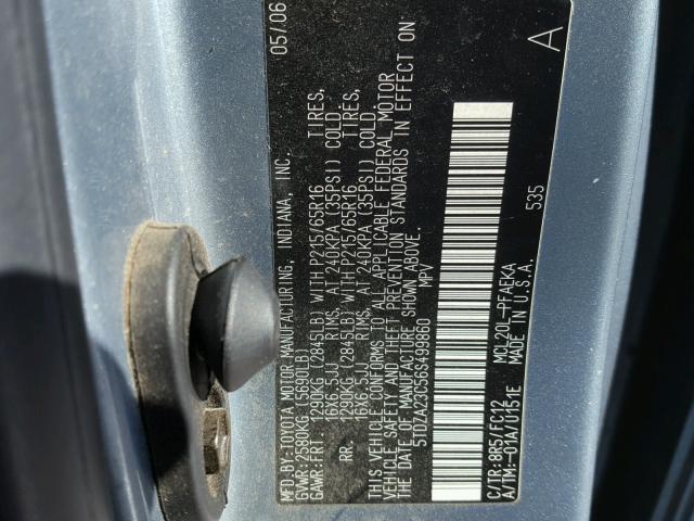 5TDZA23C56S499860 - 2006 TOYOTA SIENNA CE BLUE photo 10