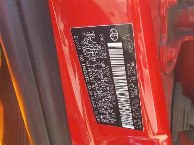 JTDKDTB36E1059996 - 2014 TOYOTA PRIUS C RED photo 10