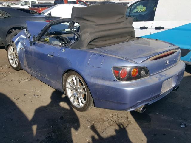 JHMAP21484T004216 - 2004 HONDA S2000 BLUE photo 3