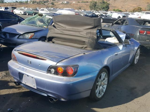 JHMAP21484T004216 - 2004 HONDA S2000 BLUE photo 4