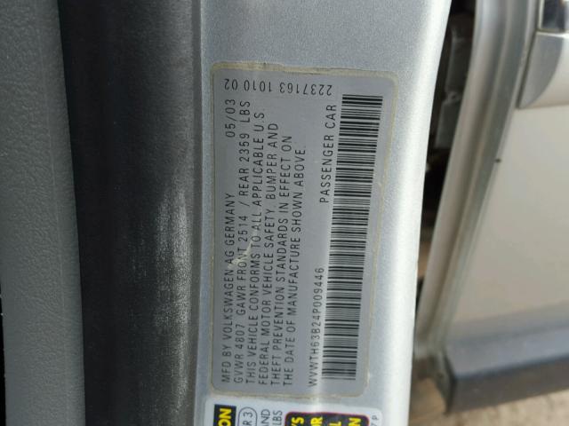 WVWTH63B24P009446 - 2004 VOLKSWAGEN PASSAT GLX SILVER photo 10