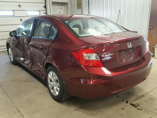 19XFB2F52CE072722 - 2012 HONDA CIVIC BURGUNDY photo 3