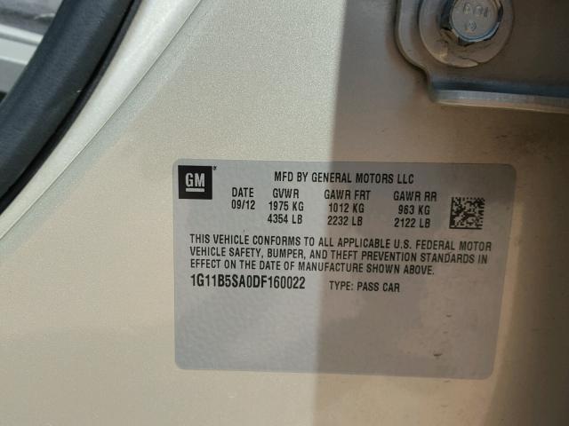 1G11B5SA0DF160022 - 2013 CHEVROLET MALIBU LS 金色 照片 10