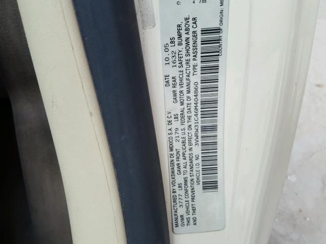 3VWRW31C46M404860 - 2006 VOLKSWAGEN NEW BEETLE 白色 照片 10