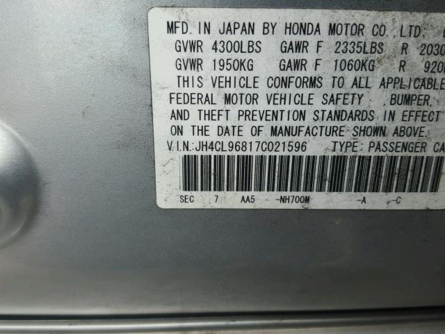 JH4CL96817C021596 - 2007 ACURA TSX SILVER photo 10