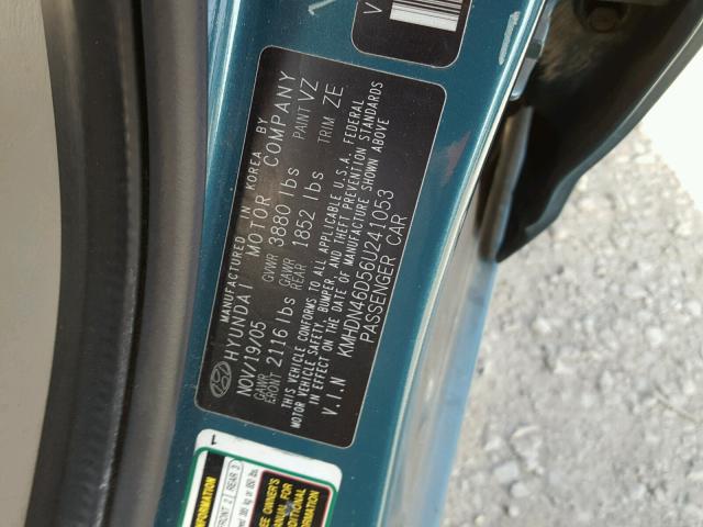 KMHDN46D56U241053 - 2006 HYUNDAI ELANTRA GL TEAL photo 10