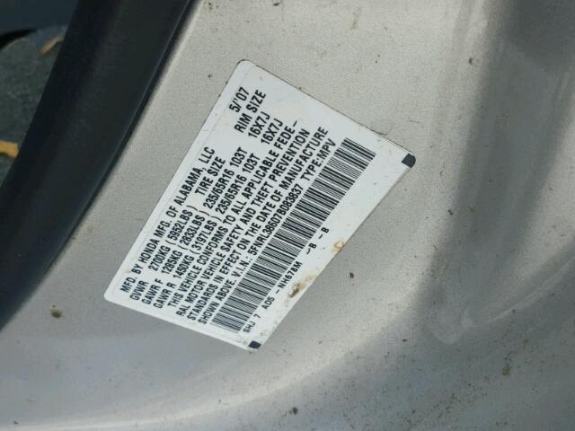 5FNRL38607B083837 - 2007 HONDA ODYSSEY SILVER photo 10