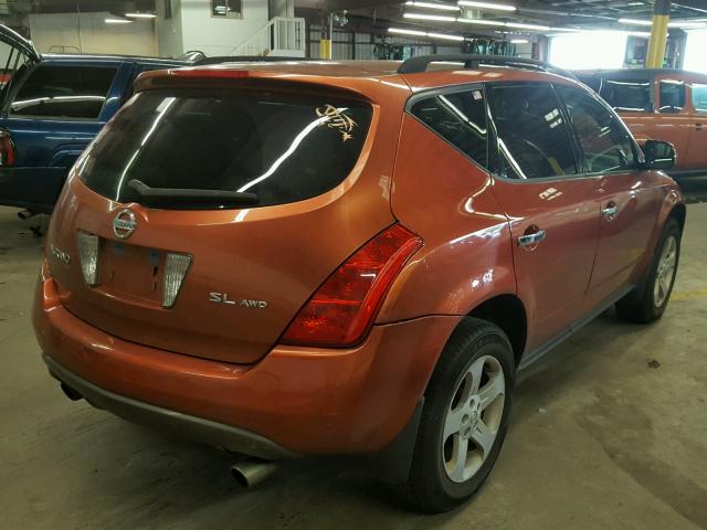 JN8AZ08W84W318913 - 2004 NISSAN MURANO SL ORANGE photo 4