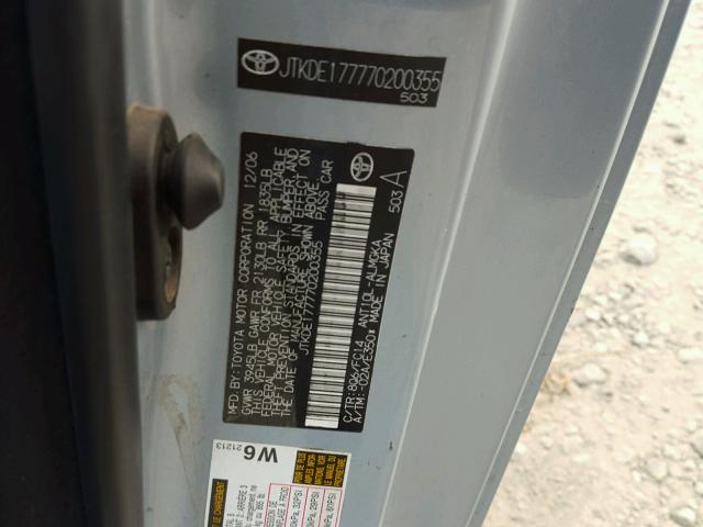 JTKDE177770200355 - 2007 TOYOTA SCION TC 蓝色 照片 10