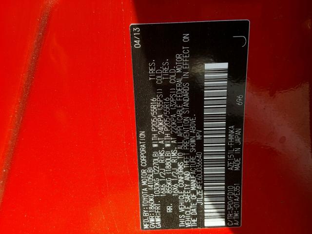 JTLZE4FE6DJ036640 - 2013 TOYOTA SCION XB 红色 照片 10