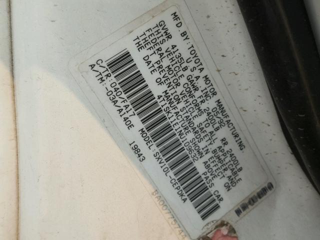 4T1SK11E1NU109632 - 1992 TOYOTA CAMRY DLX WHITE photo 10