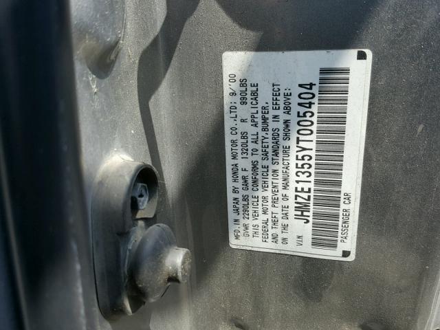 JHMZE1355YT005404 - 2000 HONDA INSIGHT SILVER photo 10