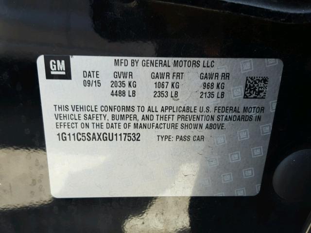 1G11C5SAXGU117532 - 2016 CHEVROLET MALIBU LIM 黑色 照片 10