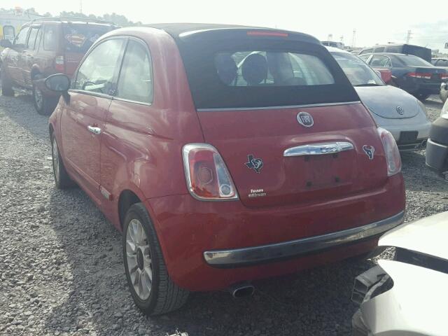 3C3CFFER7CT109217 - 2012 FIAT 500 LOUNGE RED photo 3