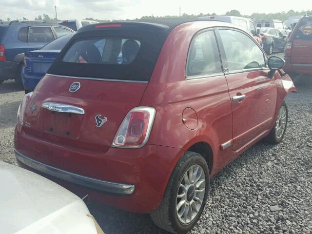 3C3CFFER7CT109217 - 2012 FIAT 500 LOUNGE RED photo 4