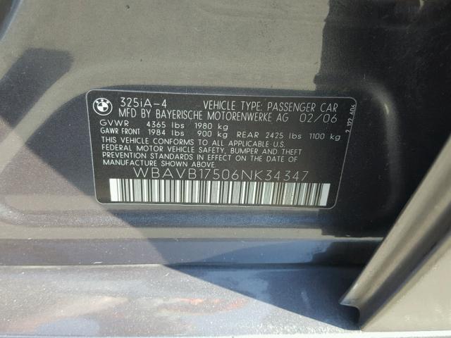 WBAVB17506NK34347 - 2006 BMW 325 I AUTO GRAY photo 10