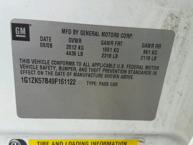 1G1ZK57B49F161122 - 2009 CHEVROLET MALIBU LTZ 白色 照片 10