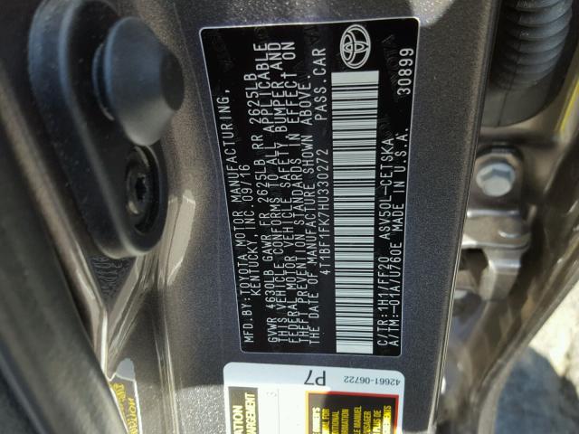 4T1BF1FK7HU330272 - 2017 TOYOTA CAMRY LE CHARCOAL photo 10