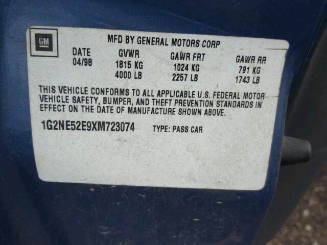 1G2NE52E9XM723074 - 1999 PONTIAC GRAND AM S ლურჯი ფოტო 10