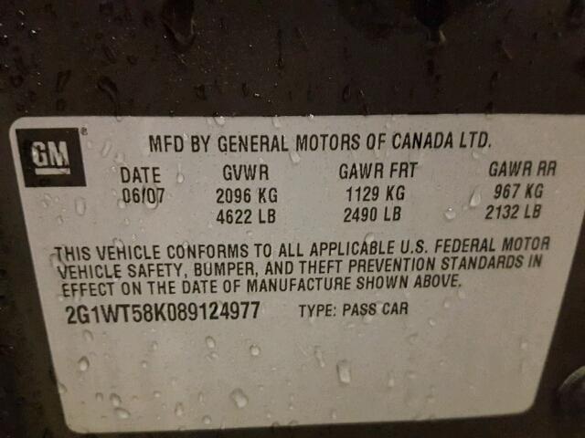 2G1WT58K089124977 - 2008 CHEVROLET IMPALA 石墨色 照片 10