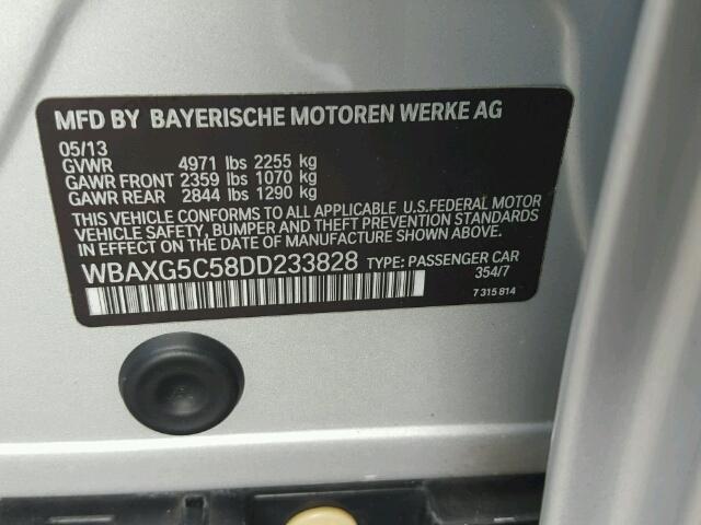 WBAXG5C58DD233828 - 2013 BMW 528 I GRAY photo 10