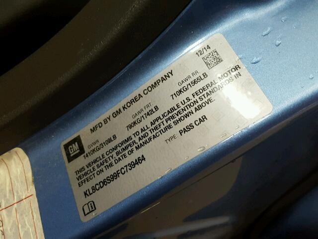 KL8CD6S99FC739464 - 2015 CHEVROLET SPARK 1LT Синий фото 10