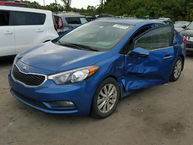 KNAFX4A87F5267078 - 2015 KIA FORTE EX BLUE photo 2