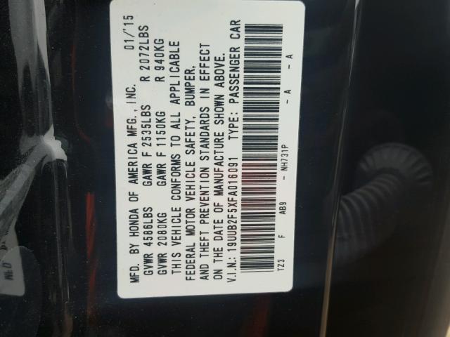 19UUB2F5XFA016091 - 2015 ACURA TLX TECH BLACK photo 10