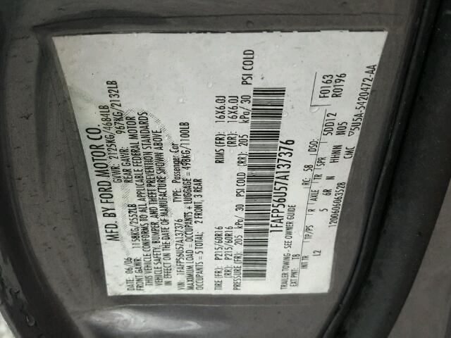 1FAFP56U57A137376 - 2007 FORD TAURUS BLUE photo 10