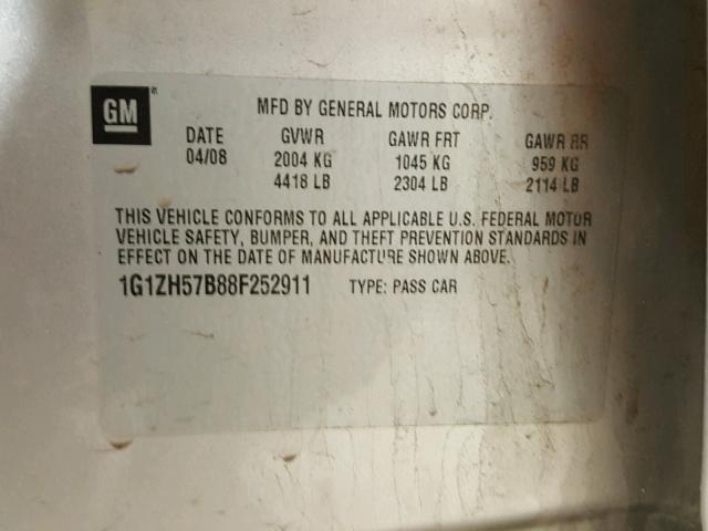 1G1ZH57B88F252911 - 2008 CHEVROLET MALIBU 1LT ვერცხლისფერი ფოტო 10