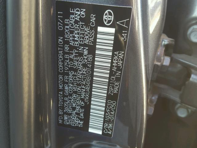 JTKKU4B4XB1014188 - 2011 TOYOTA SCION XD GRAY photo 10