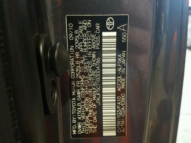 JTKJF5C71B3004786 - 2011 TOYOTA SCION TC 灰色 照片 10