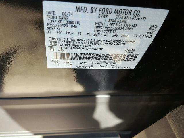 1FM5K8D80FGA13387 - 2015 FORD EXPLORER X BLACK photo 10