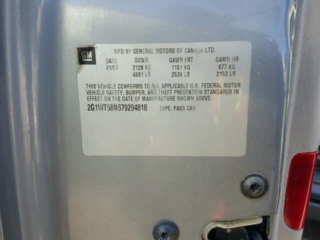 2G1WT58N679294818 - 2007 CHEVROLET IMPALA SILVER photo 10