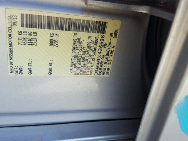 1N4AA5AP1EC436698 - 2014 NISSAN MAXIMA S SILVER photo 10