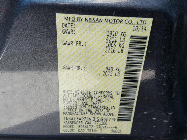 1N4AL3AP7FN358979 - 2015 NISSAN ALTIMA 2.5 SILVER photo 10