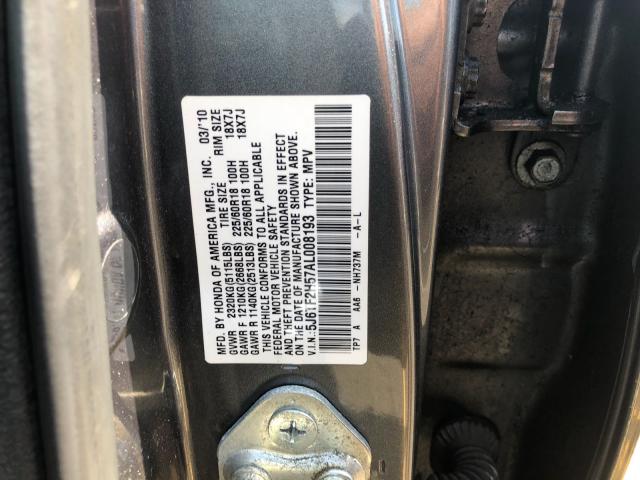 5J6TF2H57AL008193 - 2010 HONDA ACCORD CRO GRAY photo 10