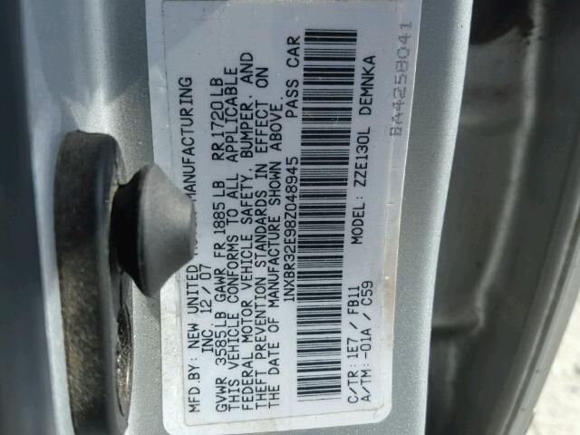 1NXBR32E98Z048945 - 2008 TOYOTA COROLLA CE SILVER photo 10