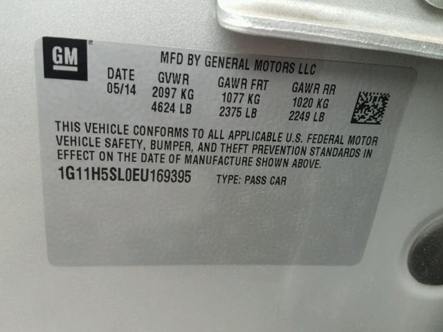 1G11H5SL0EU169395 - 2014 CHEVROLET MALIBU LTZ 银色 照片 10