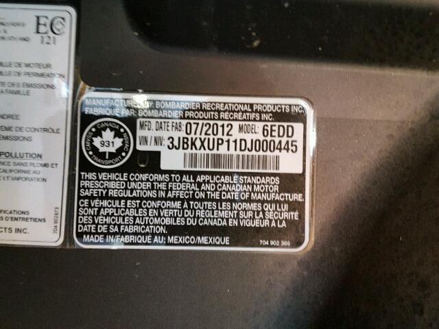 3JBKXUP11DJ000445 - 2013 CAN-AM COMMANDER BLACK photo 10