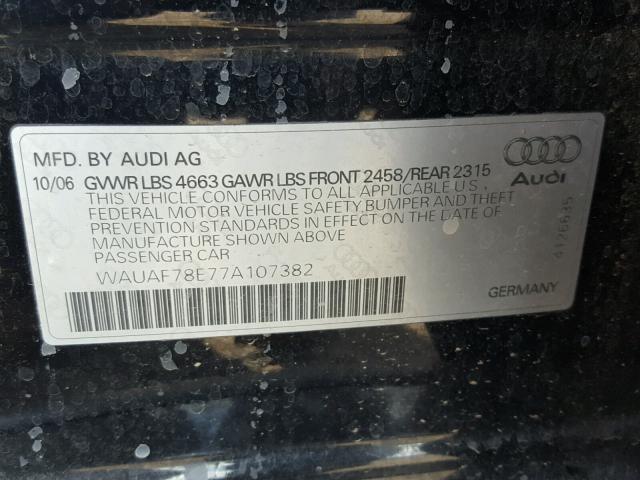 WAUAF78E77A107382 - 2007 AUDI A4 2 BLACK photo 10