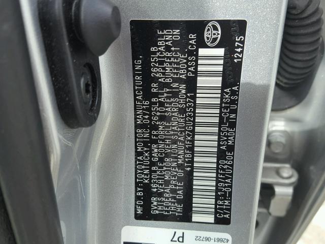 4T1BF1FK7GU235371 - 2016 TOYOTA CAMRY LE SILVER photo 10