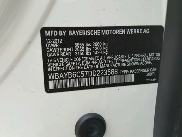 WBAYB6C57DD223588 - 2013 BMW 750I XDRIV WHITE photo 10