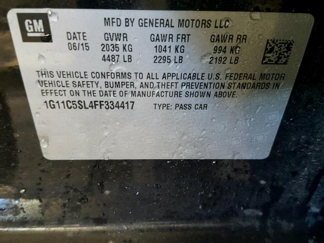 1G11C5SL4FF334417 - 2015 CHEVROLET MALIBU 1LT შავი ფოტო 10