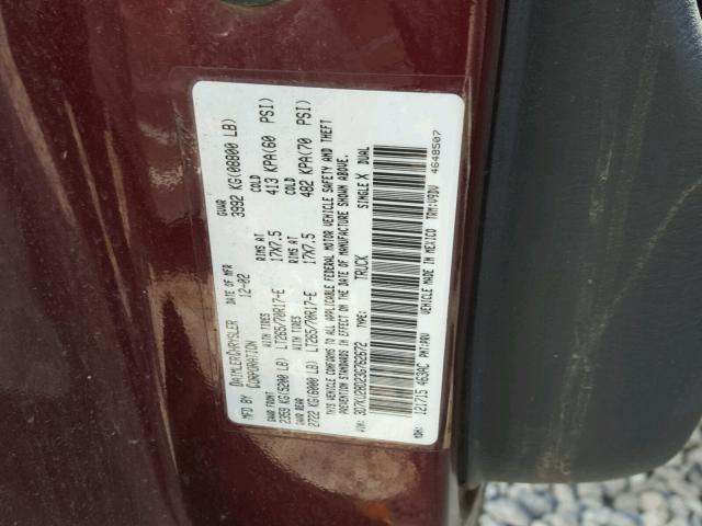 3D7KU28D23G762672 - 2003 DODGE RAM 2500 S MAROON photo 10