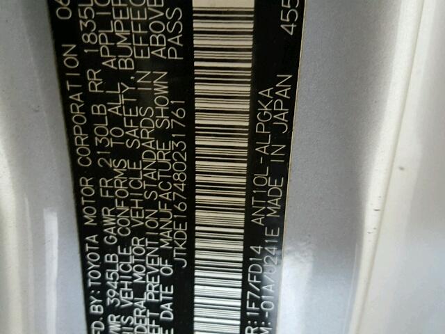 JTKDE167480231761 - 2008 TOYOTA SCION TC 银色 照片 10