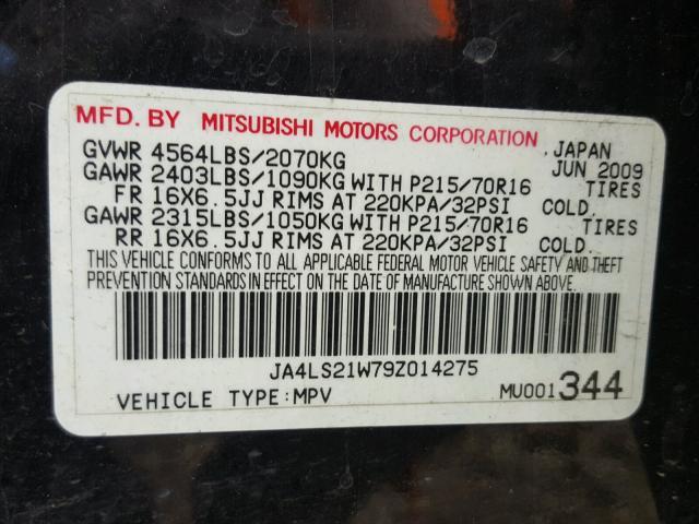 JA4LS21W79Z014275 - 2009 MITSUBISHI OUTLANDER BLACK photo 10