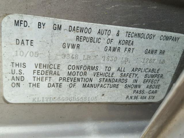 KL1TD56696B558105 - 2006 CHEVROLET AVEO BASE Gümüş foto 10